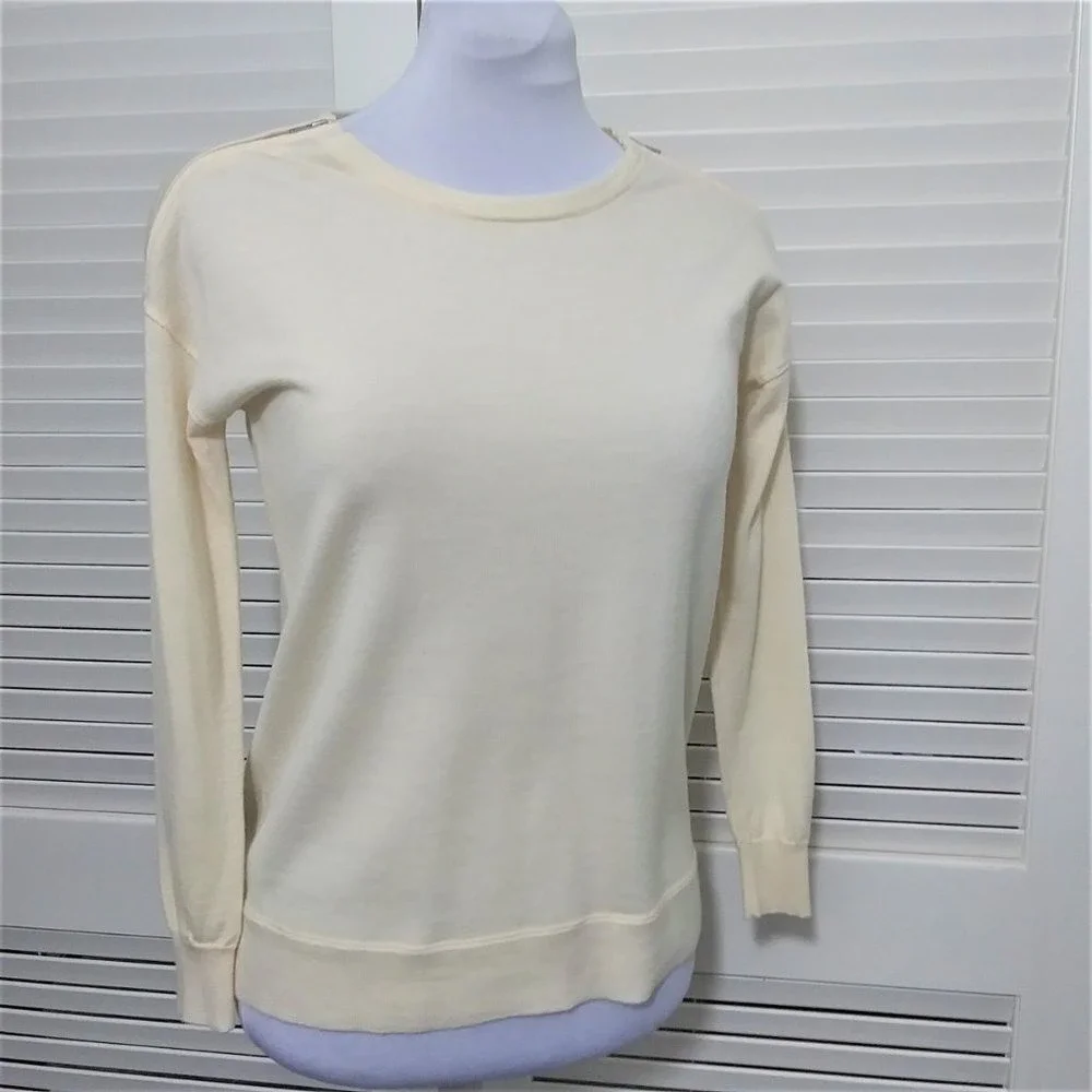 J.Crew Womens‎ XS Cream 100% Merino Wool Shoulder Zip Sweater A5142 Ivory